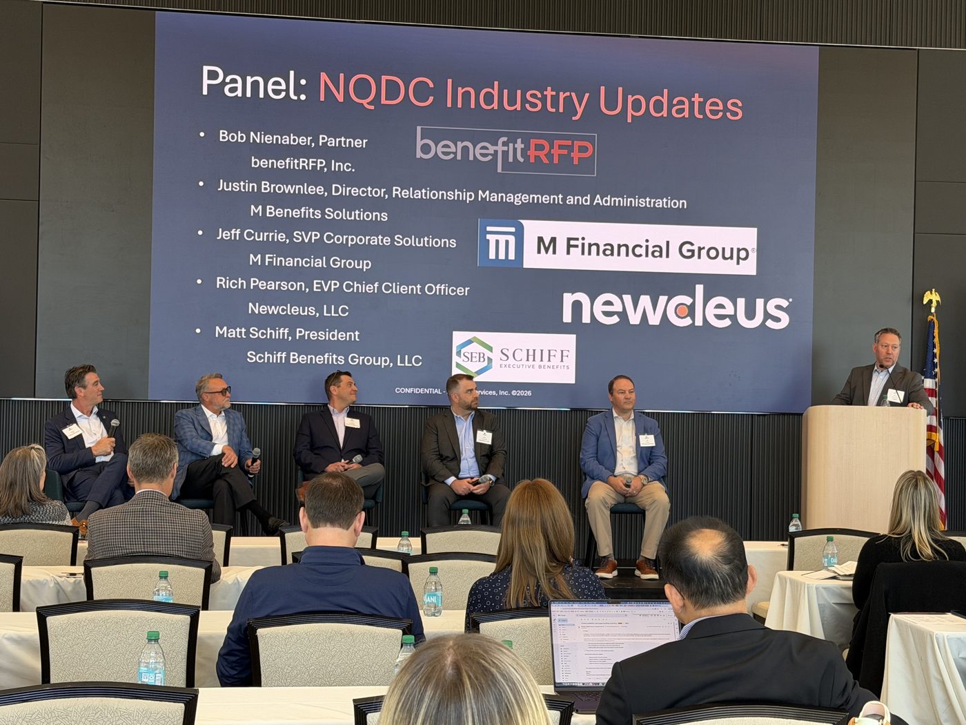 Matt Schiff on the NQDC Industry Updates panel, speaker list on screen